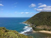 an aerial view of the ocean and a beach at Lorne Foreshore Caravan Park in Lorne