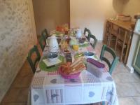 a table with a table cloth with food on it at Chambres d&#39;Hôtes de Curnier in Bédoin