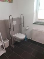 a bathroom with a toilet and a sink in it at Ferienwohnungen Wartbichler in Lofer