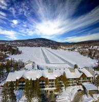 an aerial view of a resort in the snow at Entourage sur-le-Lac in Lac-Beauport