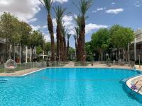 ein großer Swimmingpool mit Palmen im Hintergrund in der Unterkunft Top Royal Eilat רויאל פארק in Eilat