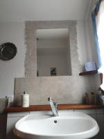 a bathroom with a sink and a mirror at Chrom Ranch Reiterhof in Memmingen