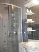 a bathroom with a shower and a sink at Murmure des buis in Corveissiat