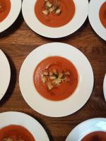 a group of white plates of soup on a table at The Castle, 10 Bedroom Chalet, Chamonix Centre in Chamonix