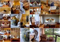 a collage of photos of a room with a bed and furniture at Addo Dung Beetle Guest Farm in Addo