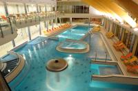 an overhead view of a large swimming pool at Panorama Apartman in Velence