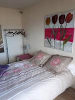 a bed with two pillows and a painting on the wall at L&#39;appartement du Haut Plessis in Blois