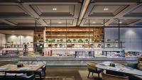 a restaurant with tables and chairs and a counter at InterContinental Xi'an North by IHG in Xi'an