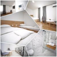 a collage of four pictures of a bedroom at APARTMANI M&amp;J Međugorje in Međugorje