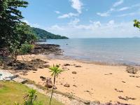 a sandy beach with a small palm tree on it at Banyan Bay Villas in Ko Jum