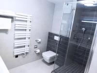 a bathroom with a toilet and a glass shower at Hotel Vitality in Vendryně