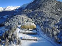 an aerial view of a building on a mountain at AlpenGold Hotel Davos in Davos