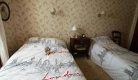 a bedroom with two beds with a teddy bear on them at La Maison des Chats in Saint-Mary-le-Plain