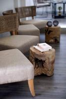 a living room with a tree stump table and chairs at Salamanca Suite Studios in Salamanca