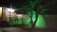 a tree in front of a wall with green lights at Pousada Bougainville in Três Corações