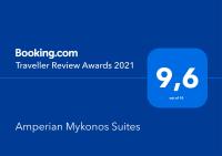 Certifikát, ocenenie alebo iný dokument vystavený v ubytovaní Amperian Mykonos Suites & Villas
