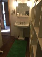 a bathroom with a sink and a green rug at Guesthouse &#39;t Goed Leven in Stokrooie