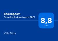 Certifikát, hodnocení, plakát nebo jiný dokument vystavený v ubytování Villa Nida