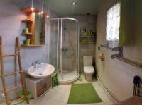 a bathroom with a shower and a sink and a toilet at Les Nympheas, appart, grand jardin au calme, parking gratuit,15 min Disneyland, in Crécy-la-Chapelle