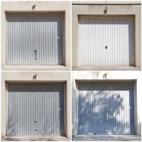 four images of a metal garage door at Hotel Bristol in Chalons en Champagne