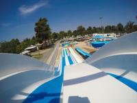 an empty skate park with blue and white ramps at Mobile home De Luxe St Cyprien in Saint-Cyprien