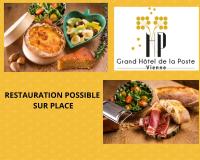 a collage of pictures of food on a table at Grand Hotel De La Poste - Lyon Sud - Vienne in Vienne
