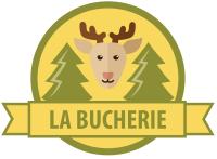 a logo of a reindeer with trees and a ribbon at Camping de la Bucherie in Saint-Saud-Lacoussière