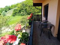 a balcony with a table and chairs and flowers at Apartman Potocki in Krapina