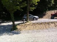 a car parked on the side of a road with trees at Apartman Potocki in Krapina