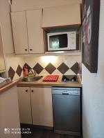 una pequeña cocina con fregadero y microondas en Appartement Les Palmiers, en Niza