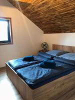 Posteľ alebo postele v izbe v ubytovaní Sworna łąka z zewnętrznym SPA- sauna, jacuzzi, balia
