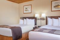 メディシンハットにあるEcono Lodge Inn &amp; Suitesのベッド2台とランプ2台があるホテルの部屋