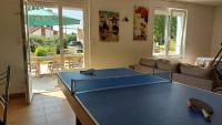 a blue ping pong table in a living room at Le Moulin de la Planquette in Cavron-Saint-Martin
