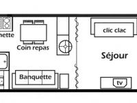 a floor plan of a small apartment with a bathroom at Studio Les Saisies, 1 pièce, 4 personnes - FR-1-293-173 in Les Saisies