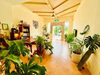 a living room filled with lots of plants at SpoonDrift Hostal Kenting in Nanwan