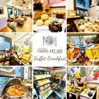 a collage of photos of a buffet breakfast at Travel Art Inn in Chiayi City