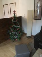 a christmas tree sitting in a living room at Le Château du Fleckenstein in Sélestat