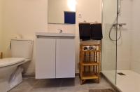 a bathroom with a shower and a toilet and a sink at Charmant logement avec parking in Orvault
