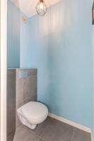 a bathroom with a toilet and a blue wall at L&#39;impasse d&#39;Or - Thionville, Metz, Luxembourg in Thionville