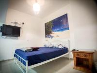 ein Schlafzimmer mit einem Bett und einem Fernseher an der Wand in der Unterkunft הבית הלבן של נתן in Eilat