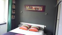 a bedroom with a bed with two colorful pillows at Les Chambres de l&#39;Ile in Metz