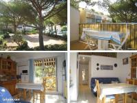 three pictures of a house with a table and a tree at CAP D&#39;AGDE studio cabine 6 pers. + terrasse + parking privé + clim (calme) in Cap d&#39;Agde