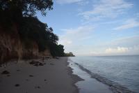 a view of a beach with rocks and the ocean at Pousada Grão in Belém