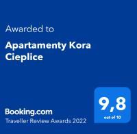 Certifikát, ocenenie alebo iný dokument vystavený v ubytovaní Apartamenty Kora Cieplice