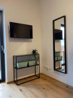 Televízia a/alebo spoločenská miestnosť v ubytovaní Bergglück - gemütliches Appartement am Traunsee