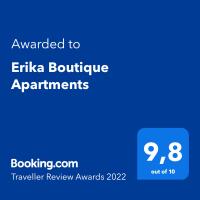 Certifikát, ocenenie alebo iný dokument vystavený v ubytovaní Erika Boutique Apartments