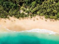 Una vista aérea de una playa con árboles y el océano. en Sundy Praia - Principe Collection, en Santo António
