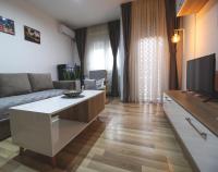 a living room with a couch and a tv at TOP Apartman in Šabac