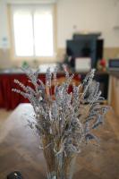 a glass vase with silver flowers on a table at Camping Arbre de Vie in Montagnac