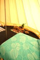 a tent with a bed in front of it at Camping Arbre de Vie in Montagnac